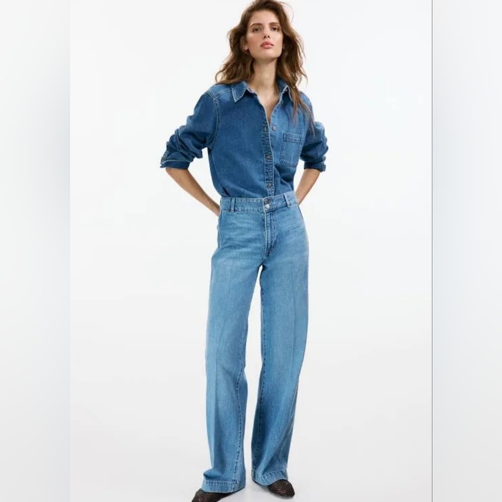 H&M Light Blue High-Rise Wide-Leg Jeans - Women's